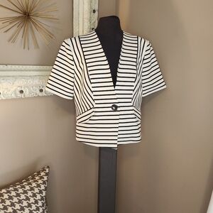 Classic Black and White Striped Women's Short Sleeved Blazer By Nine West Size 8